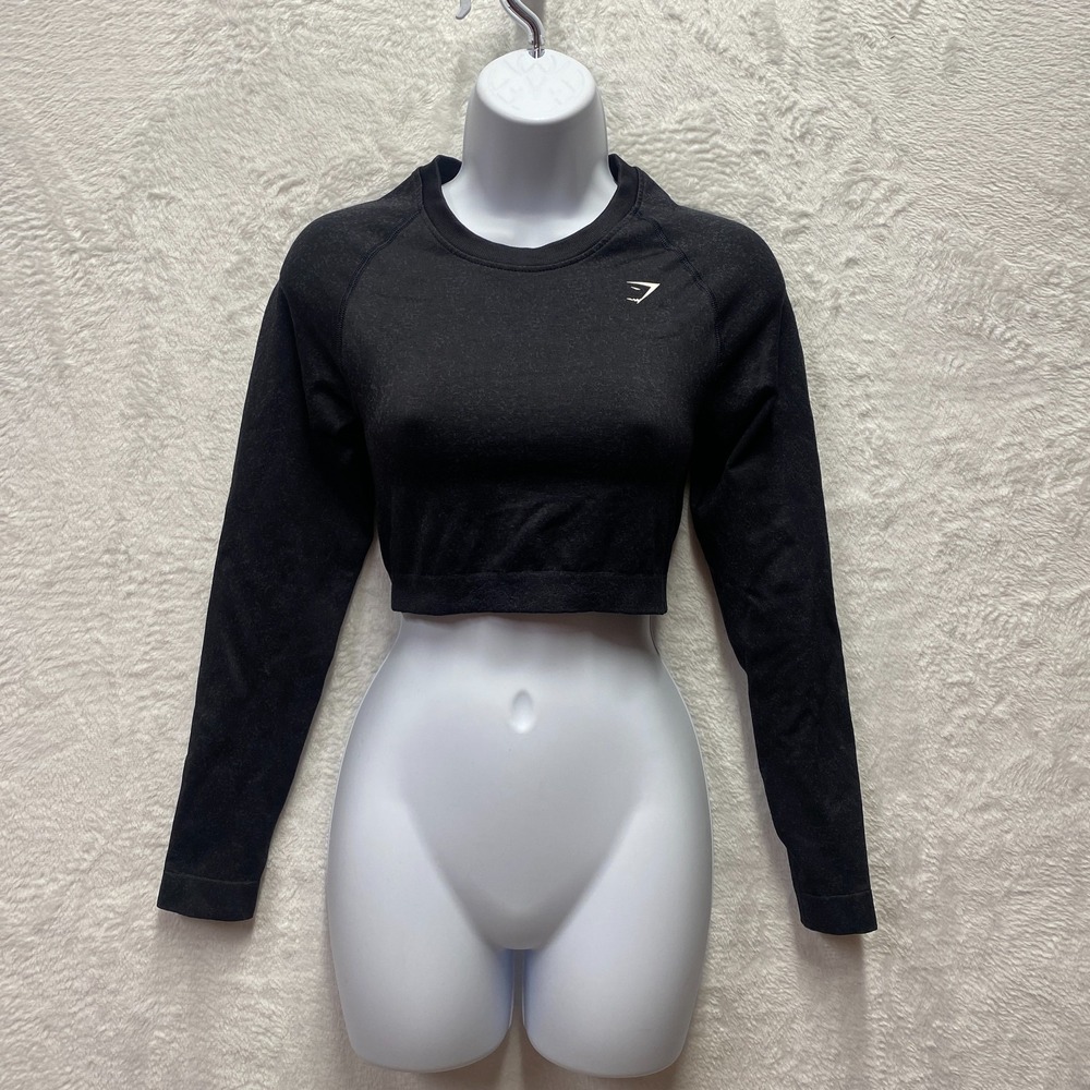 Gymshark Adapt Marl Seamless Crop Top Medium Black Ruched Detail Sweat Wicking